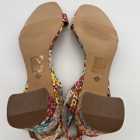 Nanette Lepore Clarissa Orange/Blue Floral Block Heels Sandals Size 9 - Picture 13 of 16